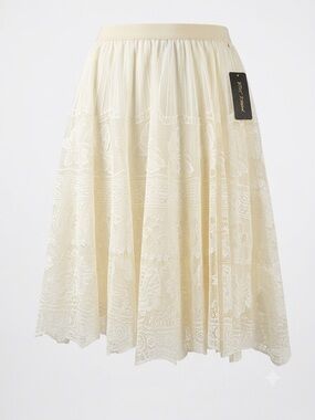Whimsical Lace Butterfly Cream Skirt NWT XL Romantic Feminine Fairycore